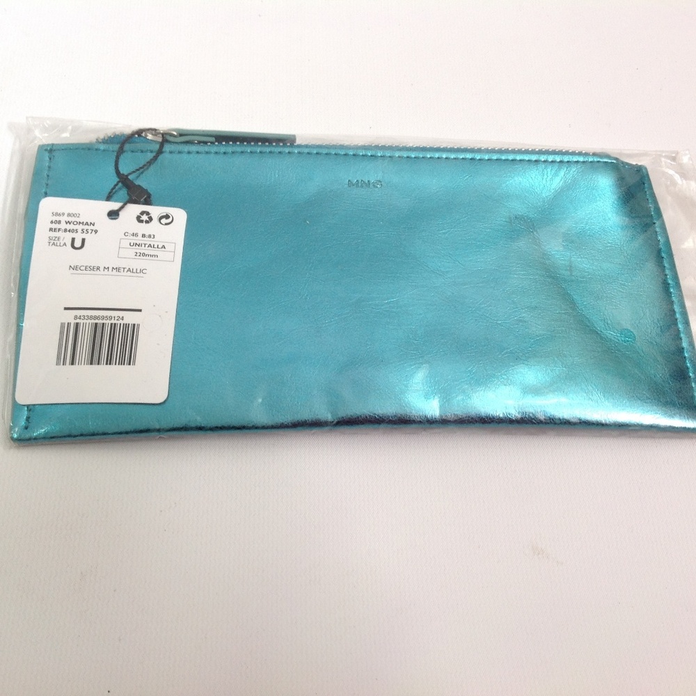 New MNG Women's Cosmetic Bag Zipped Solid Blue OS